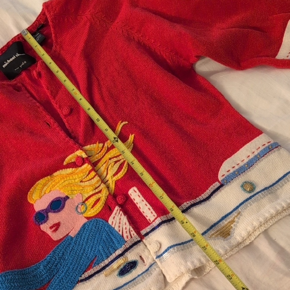 Michael Simon Red Cardigan with Graphic Design - Picture 5 of 13